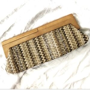 Big Buddha Brown Woven Tahiti Clutch Bag Wooden Closure